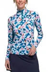 Kastel Denmark 1/4 Zip Long Sleeve Tee In Turquoise Painterly Geometric In Multi