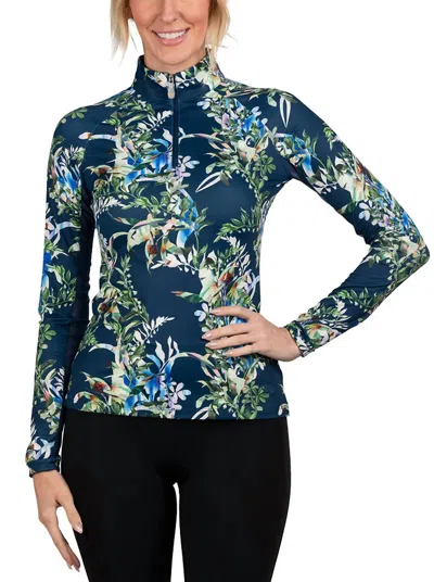 Kastel Denmark 1/4 Zip Long Sleeve Top In Sailor Blue Botanical In Multi