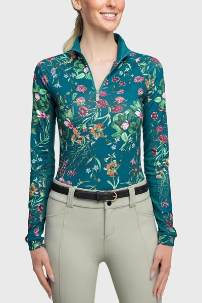 Kastel Denmark 1/4 Zip Long Sleeve Top In Teal In Blue