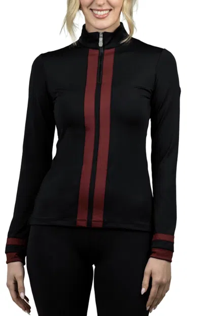 Kastel Denmark 1/4 Zip Medium-weight Long Sleeve Tee In Tawny Port Stripes In Black