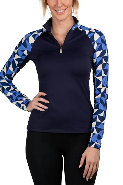 Kastel Denmark 1/4 Zip Raglan Long Sleeve Tee In Navy Geometric In Multi