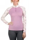 Kastel Denmark 1/4 Zip Raglan Long Sleeve Tee In Orchid Haze Leaf In Pink