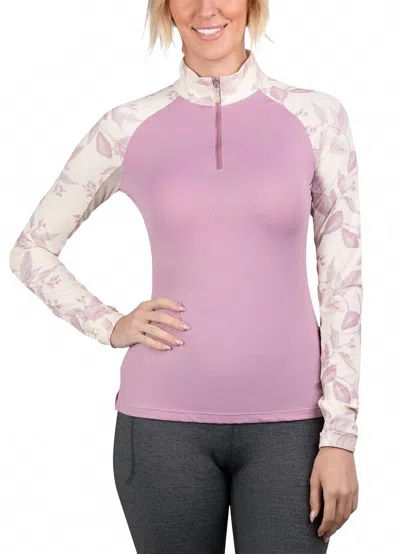 Kastel Denmark 1/4 Zip Raglan Long Sleeve Tee In Orchid Haze Leaf In Pink