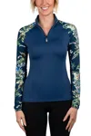 Kastel Denmark 1/4 Zip Raglan Long Sleeve Tee In Sailor Blue Botanical In Blue