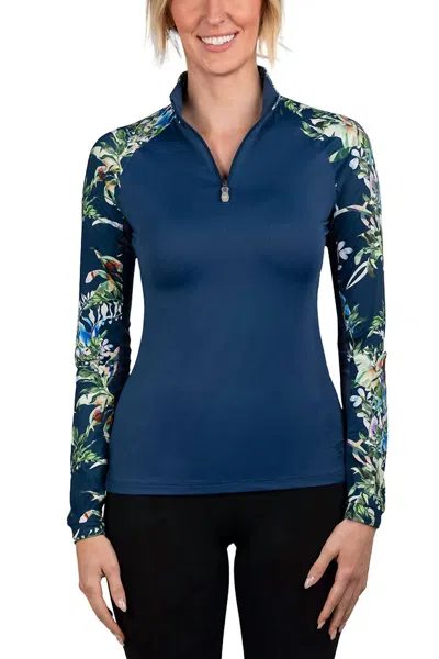 Kastel Denmark 1/4 Zip Raglan Long Sleeve Tee In Sailor Blue Botanical