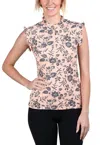 Kastel Denmark 1/4 Zip Sleeveless Ruffle Tank In Jacobean Peach Floral In Pink