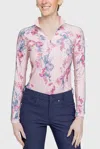 Kastel Denmark 1/4 Zip With Striped Trim Long Sleeve Shirt In Pink Tea Garden In Multi