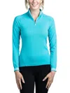 Kastel Denmark Long Sleeve Shirred Shoulder 1/4 Zip Top In Turquoise In Blue