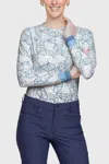 Kastel Denmark Poppies Long Sleeve Crewneck Top In Blue In Blue