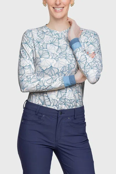 Kastel Denmark Poppies Long Sleeve Crewneck Top In Blue