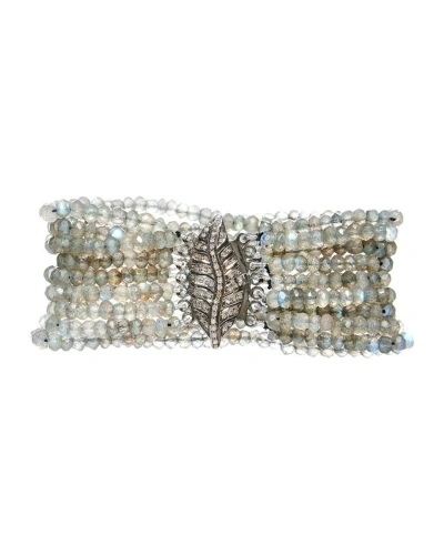 Kastel Jewelry Plume Pave Diamond And Labradorite Bracelet In White