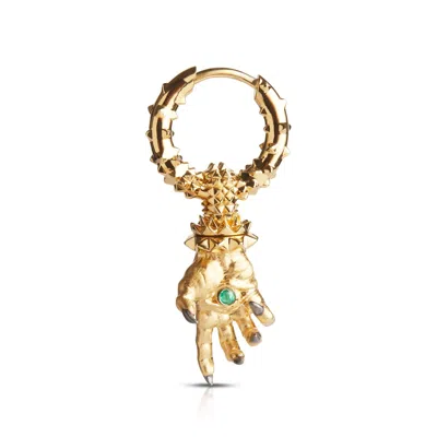 Kasun Men's Hand Of The Protector Earrings - May - Emerald - Gold Vermeil