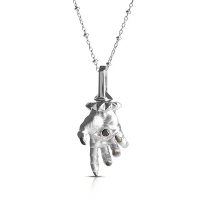 Kasun Men's Hand Of The Protector Pendant - April - Black Diamond - Silver