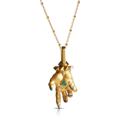 Kasun Men's Hand Of The Protector Pendant - May - Emerald - Gold Vermeil