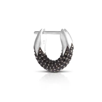 Kasun Women's Black Spinel Eclipse Huggie Hoop Earring - Silver