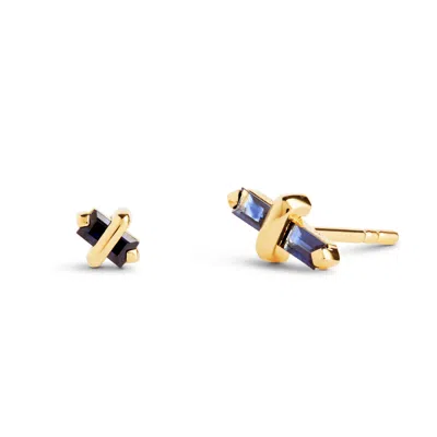 Kasun Women's Blue / Gold Candy Kiss Earrings - September - Sapphire - Gold Vermeil