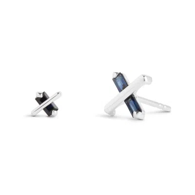 Kasun Women's Blue / Silver Butterfly Kiss Earrings - September - Sapphire - Silver