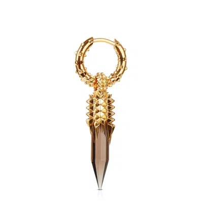 Kasun Women's Dagger Hoops - Gold & Smoky Quartz