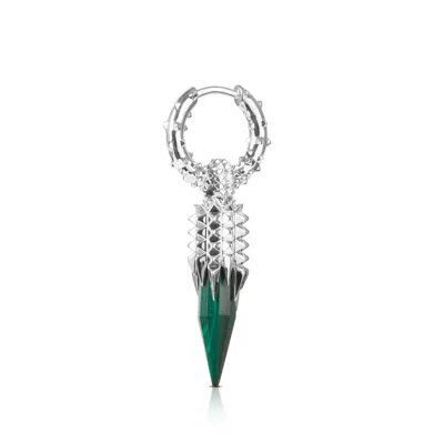 Kasun Women's Dagger Hoops - Silver & Malachite