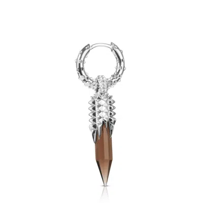 Kasun Women's Dagger Hoops - Silver & Smokey Quartz