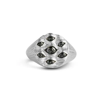 Kasun Women's Eyes Of Many Signet Ring - Silver & Black Eyes
