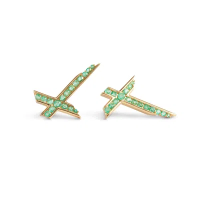 Kasun Women's Gold / Green Lucky Star Earrings - May - Emerald - Gold Vermeil In Multi