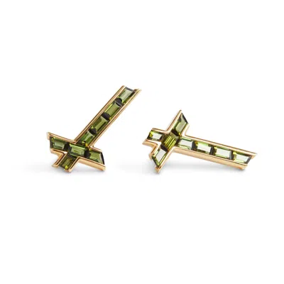 Kasun Women's Gold / Green Lucky Star Earrings - October - Tourmaline - Gold Vermeil In Multi