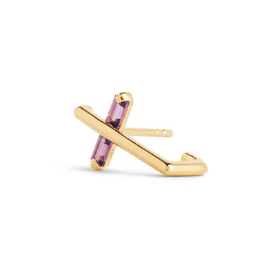 Kasun Women's Gold / Pink / Purple Angel Kiss Earring - February - Amethyst - Gold Vermeil