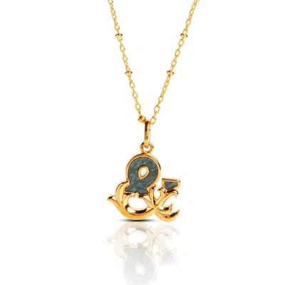 Kasun Women's Gold Plated & Initial Necklace With Green Marble