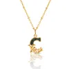 Kasun Women's Gold Plated C Initial Necklace With Green Marble In Gold