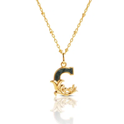 Kasun Women's Gold Plated C Initial Necklace With Green Marble