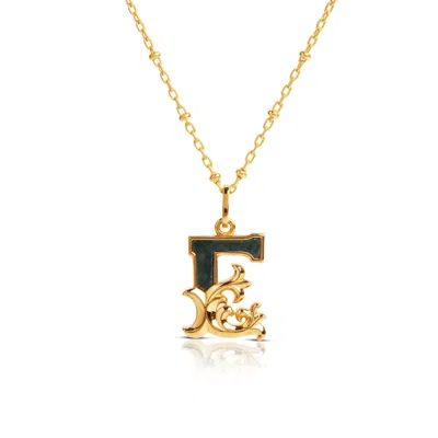 Kasun Women's Gold Plated E Initial Necklace With Green Marble