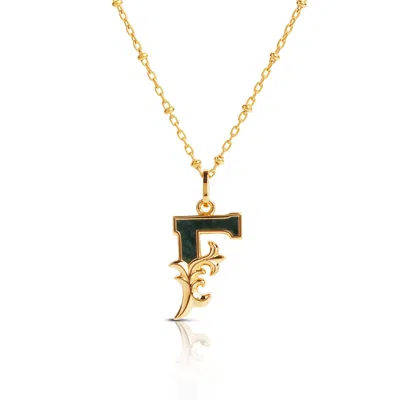 Kasun Women's Gold Plated F Initial Necklace With Green Marble