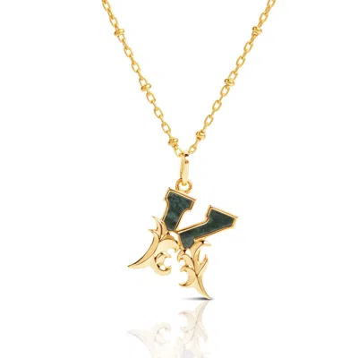 Kasun Women's Gold Plated K Initial Necklace With Green Marble