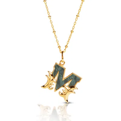 Kasun Women's Gold Plated M Initial Necklace With Green Marble