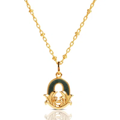 Kasun Women's Gold Plated O Initial Necklace With Green Marble