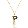 Kasun Women's Gold Plated P Initial Necklace With Green Marble In Gold