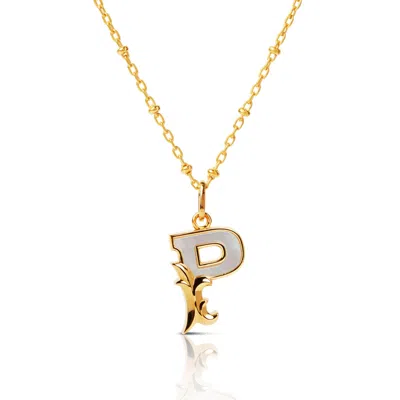 Kasun Women's Gold Plated P Initial Necklace With Mother Of Pearl