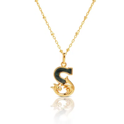 Kasun Women's Gold Plated S Initial Necklace With Green Marble