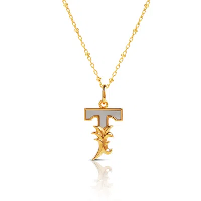 Kasun Women's Gold Plated T Initial Necklace With Mother Of Pearl