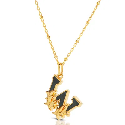 Kasun Women's Gold Plated W Initial Necklace With Green Marble