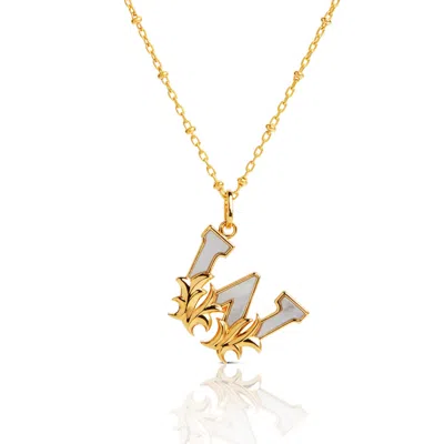 Kasun Women's Gold Plated W Initial Necklace With Mother Of Pearl