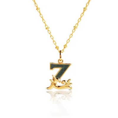 Kasun Women's Gold Plated Z Initial Necklace With Green Marble