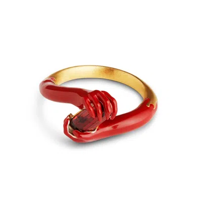 Kasun Women's Gold / Red Love On Your Hand – Gold, Red Enamel & Mozambique Garnet In Gold/red