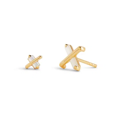 Kasun Women's Gold / White Butterfly Kiss Earrings - June - Pearl - Gold Vermeil