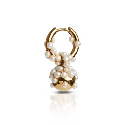 Kasun Women's Gold / White Pearl Droplet Hoop Earrings Gold Vermeil In Multi