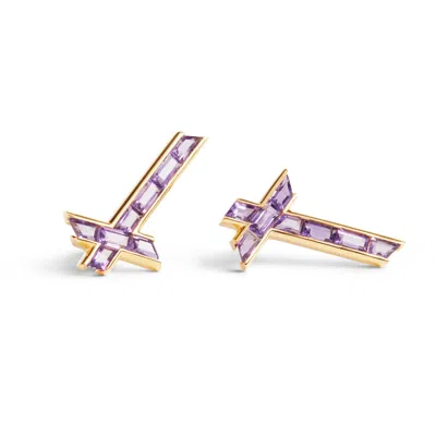 Kasun Women's Lucky Star Earrings - February - Amethyst - Gold Vermeil