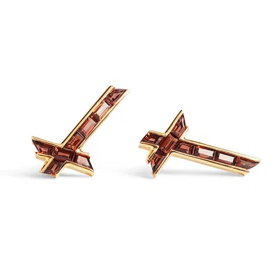 Kasun Women's Lucky Star Earrings - January - Garnet - Gold Vermeil