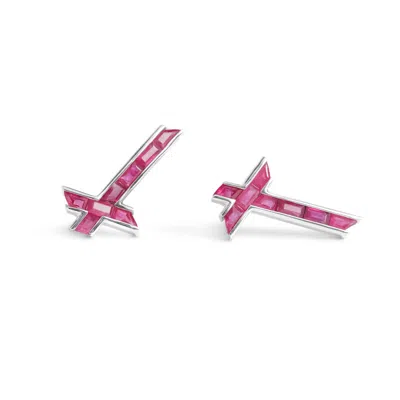 Kasun Women's Red / Silver Lucky Star Earrings - July - Ruby - Silver In Multi
