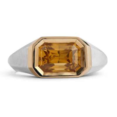 Kasun Women's Signet Ring - Silver & Gold - Natural Peach  Zircon